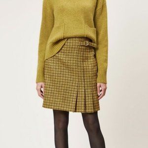 Hobbs Dalby Wool Kilt Skirt Yellow Plaid